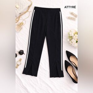 Attyre Black Cropped Ankle Pants with Side Stripe